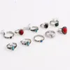 Mixte Bohême Style Naturel Bleu Rouge Pierre Anneaux Tibétain Argent Ton Taille 16 17 18 Bagues Bijoux Pour Femme 10 pcs