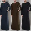 Roupas étnicas INCERUN Árabe Islâmico Kaftan Masculino Com Zíper Manga Longa Robes Coloridos Roupas Muçulmanas Abaya Arábia Saudita Thobe Vestido Caftan 2021 5XL