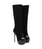 punta redonda negra patchwork botas hasta la rodilla plataforma tacones súper altos 16 cm bota de invierno de diseñador de lujo tamaño 35 a 40