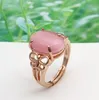 Rose Gold Woman Ring Natural Female Pink Crystal Furong Stone Jewel Opening Adjustable CZ Ring Jewelry