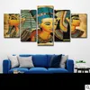 Wall Art Canvas Zdjęcia 5 paneli Retro Egipski faraon Brak ramki Obraz olejny Płótno Art Picture do pomieszczenia do łóżka Unframed