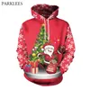 Mens New Red Christmas Hoodies 3D Santa Claus Trees Printed Hoodie Hip Hop Pullover Sweatshirt Homme Tops