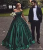 2019 Hunter Green Prom Dresses Sexy Off the Shoulder Cap Sleeves Satin Lace Applique Beaded Crystals Evening Ball Gown