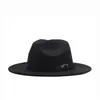 Autumn winter Flat Brim Wool Felt Fedora Hats with buckle Jazz Formal Hat Panama Cap plain hat Men Women big brim felt hat