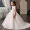 Lace Tulle Vestidos menina da sereia do vintage para crianças Vestidos Pageant belos vestidos de casamento do florista País