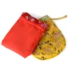 Dragão Phoenix padrão pequeno brocado de seda Bolsa com cordão Jóias Maquiagem Gift Packaging Spice Sachet moeda do bolso de chá doces favor Bolsa 50pcs