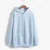 Kvinnor hoodies fleece hajuku pastellfärg solid hooded kpop koreanska stil sweatshirts pullovers långärmad