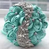 Satin Rose Bridal Wedding Bouquet Wedding Decoration Crystals Artificial Flower Bridesmaid Bridal Hand Holding Brosch Flo8678088