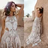 Vintage Bohemia Dantel Gelinlik Halter Backless Plaj Vestido De Noiva 2020 Seksi Boho Gelin Elbiseler