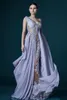 Deep V-Ausck Lavendel Abendkleider mit Wickel Applikationen rückenfreier Promi-Kleid Abendkleider atemberaubend Chiffon Long Prom Kleid