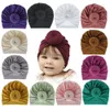 18 färger Söt spädbarnsbarn Unisex Ball Knot Indisk Turban Cap Barn Vår Höst Kepsar Baby Donut Hat Solid Färg Bomull Hårband M596