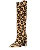 Drop Verzending Merk Vrouw Crocodile Print Python Zebra Leopard V-Mouth Puntige Teen Ruwe Hakken Knie Hoge Lange Mode Boots Dame