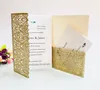 Laser Cut Wedding Invitations With RSVP Cards Gold Silver Glitering Customized Folded Wedding Invitation Cards With Envelopes BW-HK153C