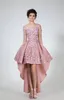 Chicka sukienki o wysokiej niskiej zawartości balów na szyję długie rękawy koraliki koronkowe suknie wieczorowe vestidos de fiesta 3D aplikacja formalna