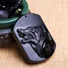 Obsidian Wolf Head Colar Pingente Esculpido Pedra Lobo Totens Lucky Amulet Beads Colares Para Mulheres Homens Cool Jewelry2108279