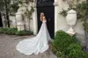 Julie Vino en linje bröllopsklänning djupt porträtt sash tulle med glitter applikationer bröllopsklänningar sopa tåg boho brudklänningar