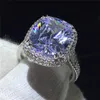 Luxury Promise Ring Big Cushion Cut 8ct Diamond 925 Sterling Silver Engagement Bröllop Band Ring för Kvinnor Finger Smycken