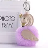 Cute PU Leather Swan Plush Key Chain Fashion Ladies Bag Pendant Imitation Rabbit Hair Ball Car Ornaments Fur Keychain Key RingGift