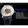 ForSining Classic Royal Design Roman Number Black Leather Belt Golden Gear Movement Mens Mechanical Watch Top Brand Luxury Clock264s