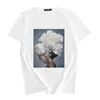 New Cotton Tshirt Sexy Flowers Feather Print Short Sleeve Tops & Tees Fashion Casual Couple T Shirt