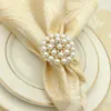 Vergulde Diamond Pearl Flower Servet Ring Servet Gesp Desktop Decoratie voor Eettafel