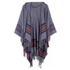 Wholesale- and winter ladies hooded cape shawl warm tassel cardigan cashmere shawl travel package travel cape