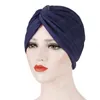 Mulheres muçulmanas Turban Hat indiana Ramadan Bonnet plissadas Knot Gorros Skullies islâmica Bandanas Headwrap Inner Cap Plain estiramento