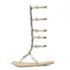 Sandals Rhinestone Bohemia Beach Shoes Fashion Women Flat Casual Summer Knee High Boots5822673