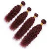 Chiusura in pizzo per capelli umani rosso vino bagnati e ondulati con 4 pacchi 99J fasci di tessuto per capelli umani con onda d'acqua malese bordeaux con chiusura