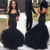 Snygg Black Mermaid Prom Klänningar Beaded Sweetheart Neck Sequined Evening Gowns Sweep Train Tulle Plus Size Party Dress