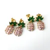 Trendy color oro a forma di ananas orecchino CZ rosa verde cubic zirconia micro pavimenta orecchini gioielli regalo donna ER939