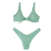 Women Plaid Bikini Front Knot Swimwear Summer Push Up Padded Swimsuit Bathing Suits Casual Beachwear Bras Panties Tankini YFA1052