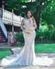 2020 Luxo Lace Sereia Sereia Vestidos De Noiva Sheer Jewel Decote Das Mangas compridas Beach Frisado Plus Size Casamento Vestidos De Noiva Robes de Mariée