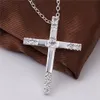 wedding Inlaid stone cross women's sterling silver plate Necklace fashion 925 silver pendant Necklace with chains GN539262J