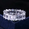 Wholesale-New Hot Sale Luxury Jewelry 925 Sterling Silver Princess Cut White Topaz CZ Diamond Party Women Wedding Engagement Bridal Ring Set