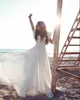 2019 Bohemian Beach Wedding Dresses Cap Sleeve Cascading Ruffles Sweep Train Wedding Gowns Custom Made Chiffon robes de mariée