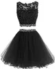 2019 Date Deux Pièces Tulle Robes De Bal Courtes Pour Juniors Femmes Plus La Taille Appliques Mini Graduation Formelle Robe De Soirée De Bal AL12