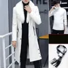 Motocicleta PU Leather Faux Fur Collar Mens inverno coreano manga comprida Único Breasted Fino Masculino Trench Coats Plus Size