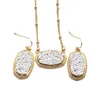 Designer Oval Drusy Druzy Necklace Dangle Earrings Jewelry Set Gold Plated Druse Choker Women Wedding Party MKI