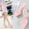 Tofflor Sexiga Sommar Fashion High Heels 12cm Sandaler Mules Transparent Crystal Platform Wedges Skor Jelly Beach Shoes1