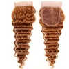 30 # Light Auburn Deep Wave Bundles With Closure 버진 브라질 인모 엮음 레이스 클로저 4x4 무료 부품이있는 3 번들 거래