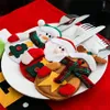 Snowman Santa Claus Elk Cutlery Suit Holders Pockets Knifes Forks Tableware Bags Christmas Dinner Table Home Decor