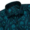 Men's Dress Shirts Barry Wang Teal Paisley Floral Silk Men Autumn Long Sleeve Casual Flower For Designer Fit Shirt BCY-05235f