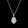 Iced Out Hand of Fatima Hamsa Pendant Necklace CZ Copper Top Quality Cubic Zircon Bling for Men Women Gifts