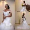 2019 New Arabic African Mermaid Wedding Dresses Off Shoulder Crystal Beaded Sweep Train Tulle Corset Back Plus Size Formal Bridal Dress