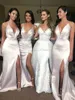 vestido de festa longo Deep V Neck Mermaid Bridesmaid Dresses Side Slit Cross Back robe demoiselle d'honneur Wedding Party gown