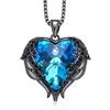 Wholesale- Love Pendant Necklace for women Angel Wings Blue Heart Necklace copper Mothers Day Gift fine jewelry silver plated