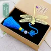 Metal Brass Lotus Bookmark China Knot Tassel Small Gift Lovely Butterfly and Dragonfly Student Bookmark Graduation Gift Box