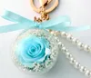 Preserved Rose Flower In Acrylic Ball Key Chain Immortal Flower Tassel Romantic Gift Valentine's Day Birthday12177