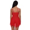 Babydoll da donna in pizzo rosso festivo con coppe in rete per le vacanze di Natale con busto sfocato bianco e orlo irregolare Lingerie sexy intima